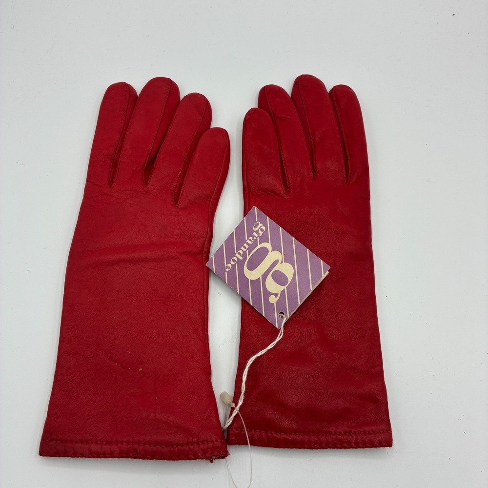 Grandoe Red Leather Driving Gloves Women's Size 7.5 NWT Vintage